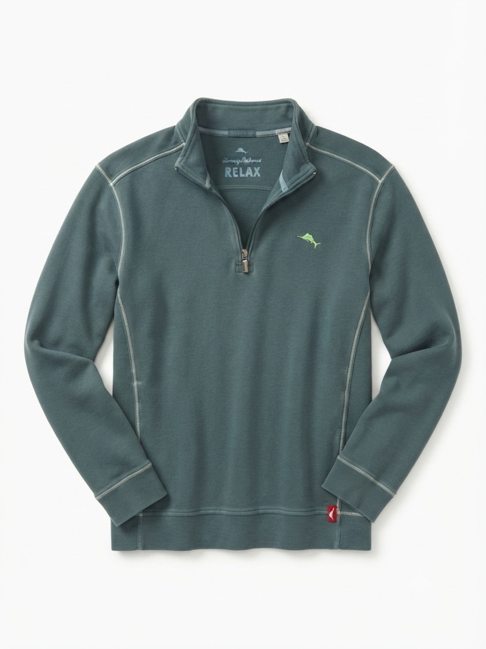 Tommy Bahama Teal Green Quarter-Zip Pullover with Lime Logo